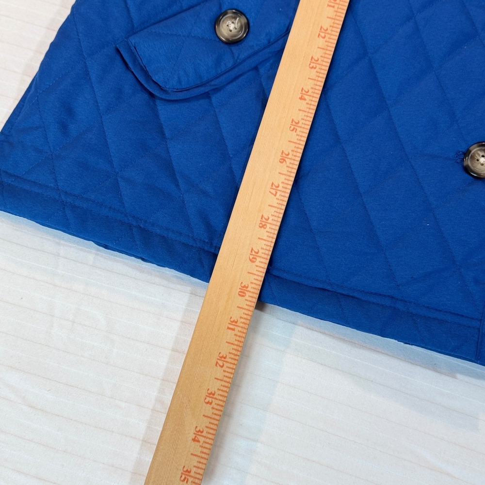 Blue Quilted Puffer Jacket Coat Diamond Stitch Collared XL Petite - Picture 5 of 7